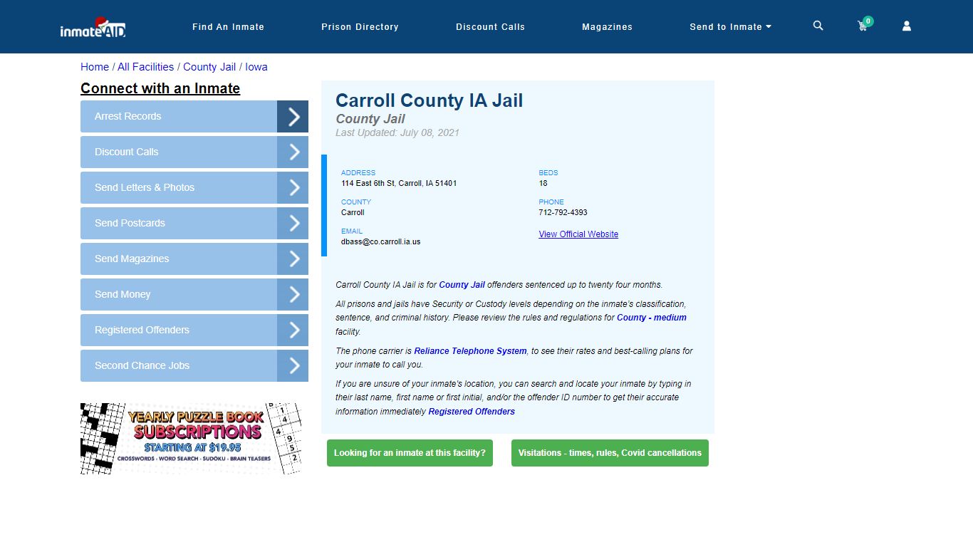 Carroll County IA Jail - Inmate Locator - Carroll, IA