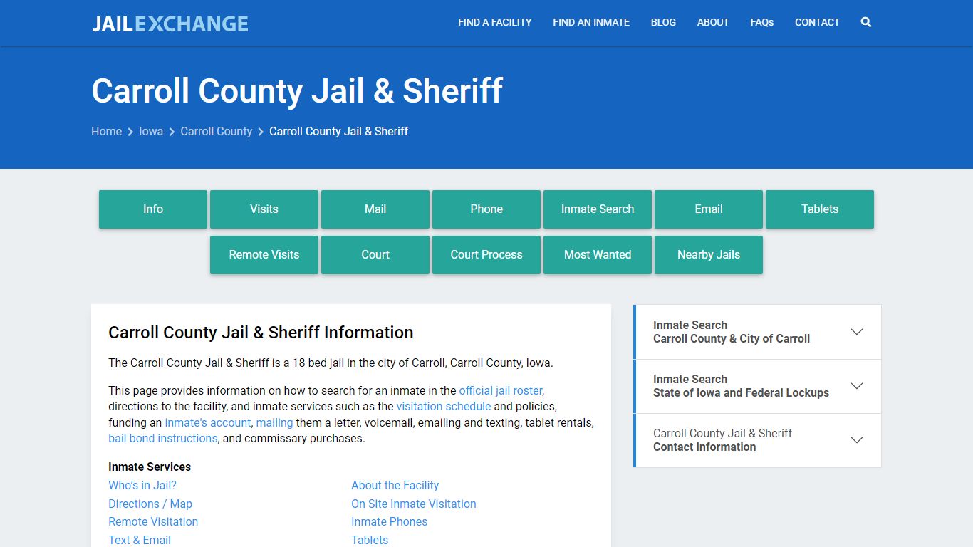 Carroll County Jail & Sheriff, IA Inmate Search, Information