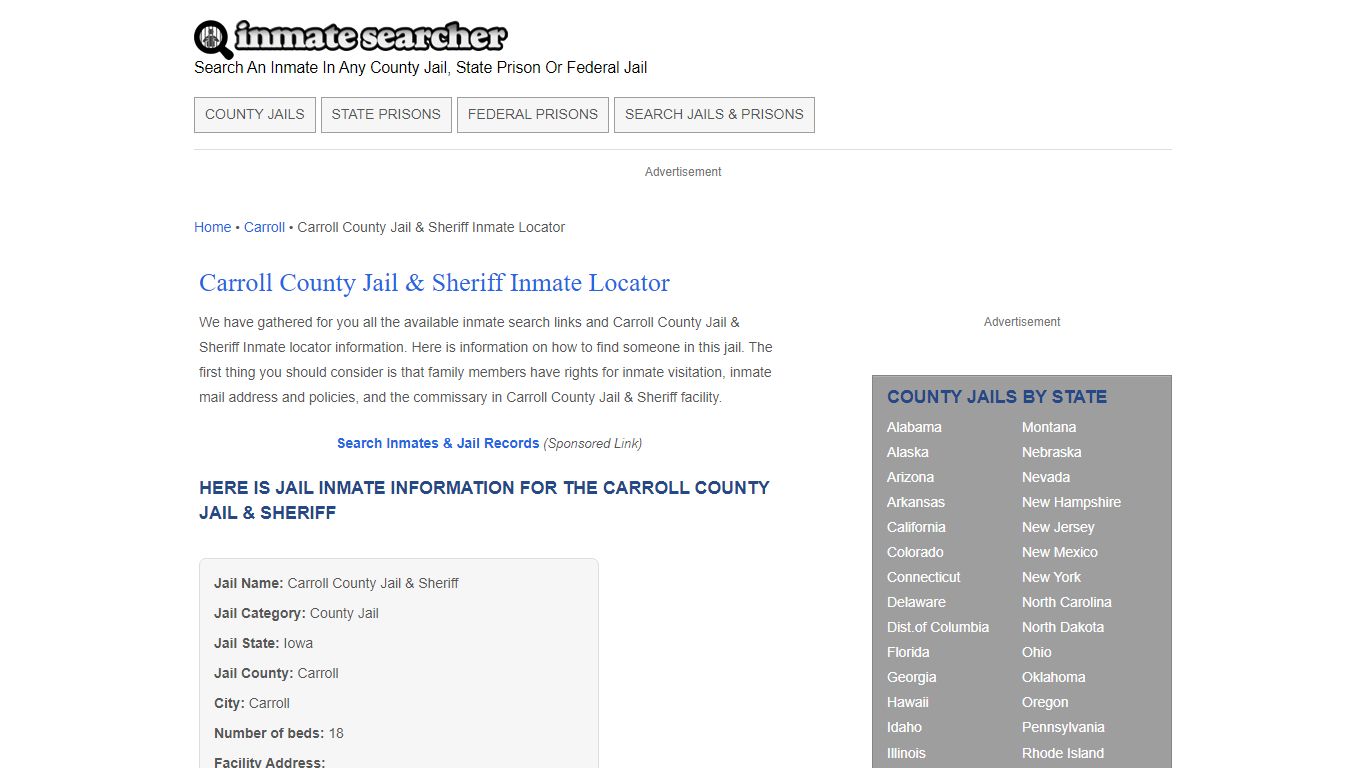 Carroll County Jail & Sheriff Inmate Locator - Inmate Searcher